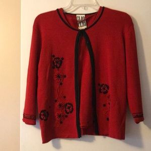 Red sweater set.